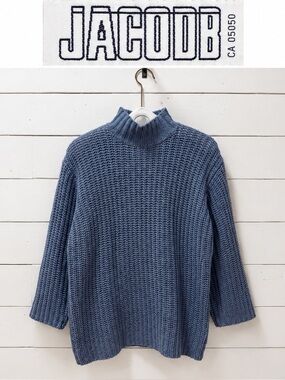Jacob vintage Chunky Knit Turtleneck Sweater – Blue Grey – Size S